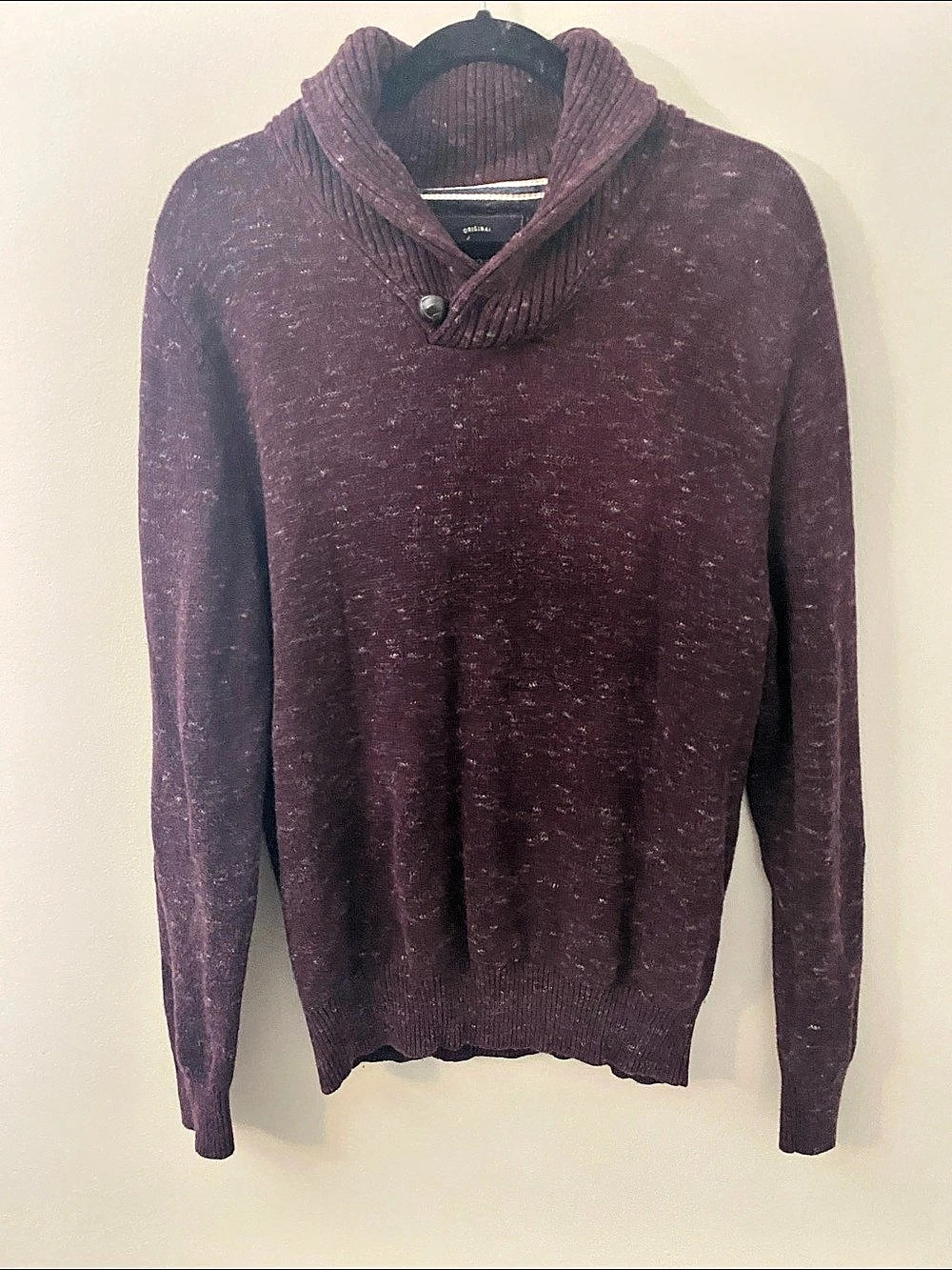 Weatherproof Vintage Shawl Collar Cotton Sweater in Purple Size Medium